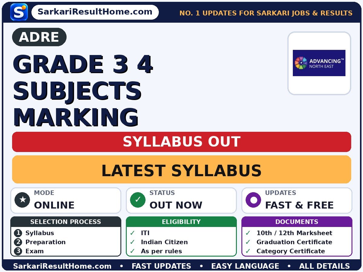 ADRE Grade 3 4 Subjects Marking Syllabus 2026: Topic-wise Details - ADRE syllabus summary