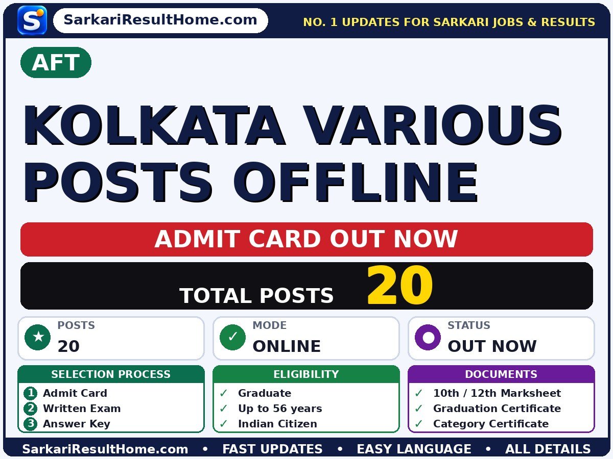 AFT Kolkata Various Posts Offline Exam Admit Card 2026 - AFT admit card summary