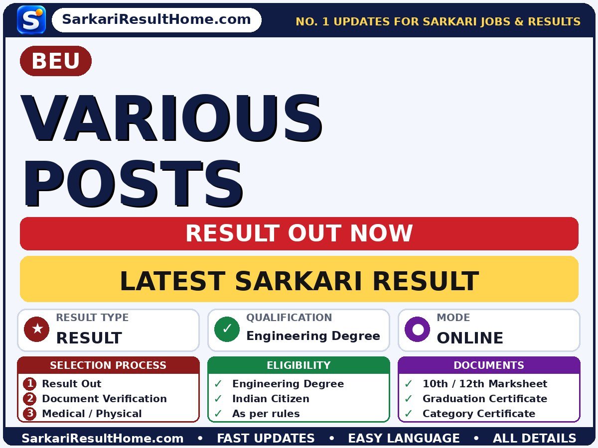 BEU Various Posts Sarkari Result 2026 Declared - BEU sarkari result summary (Result Date: 22 Oct 2026)