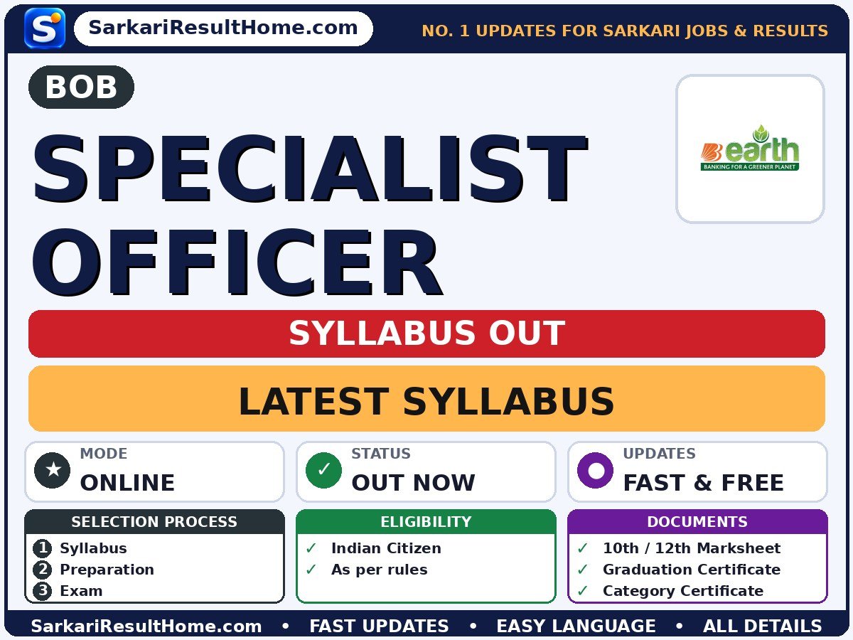 BOB Specialist Officer Syllabus 2026: Topic-wise Details - Bank of Baroda syllabus summary