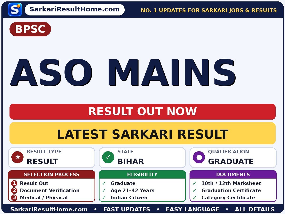 BPSC ASO Mains Sarkari Result 2026 Declared - Bihar Public Service Commission sarkari result summary (Result Date: 27 Oct 2026; Exam Date: 27 Feb 2026)