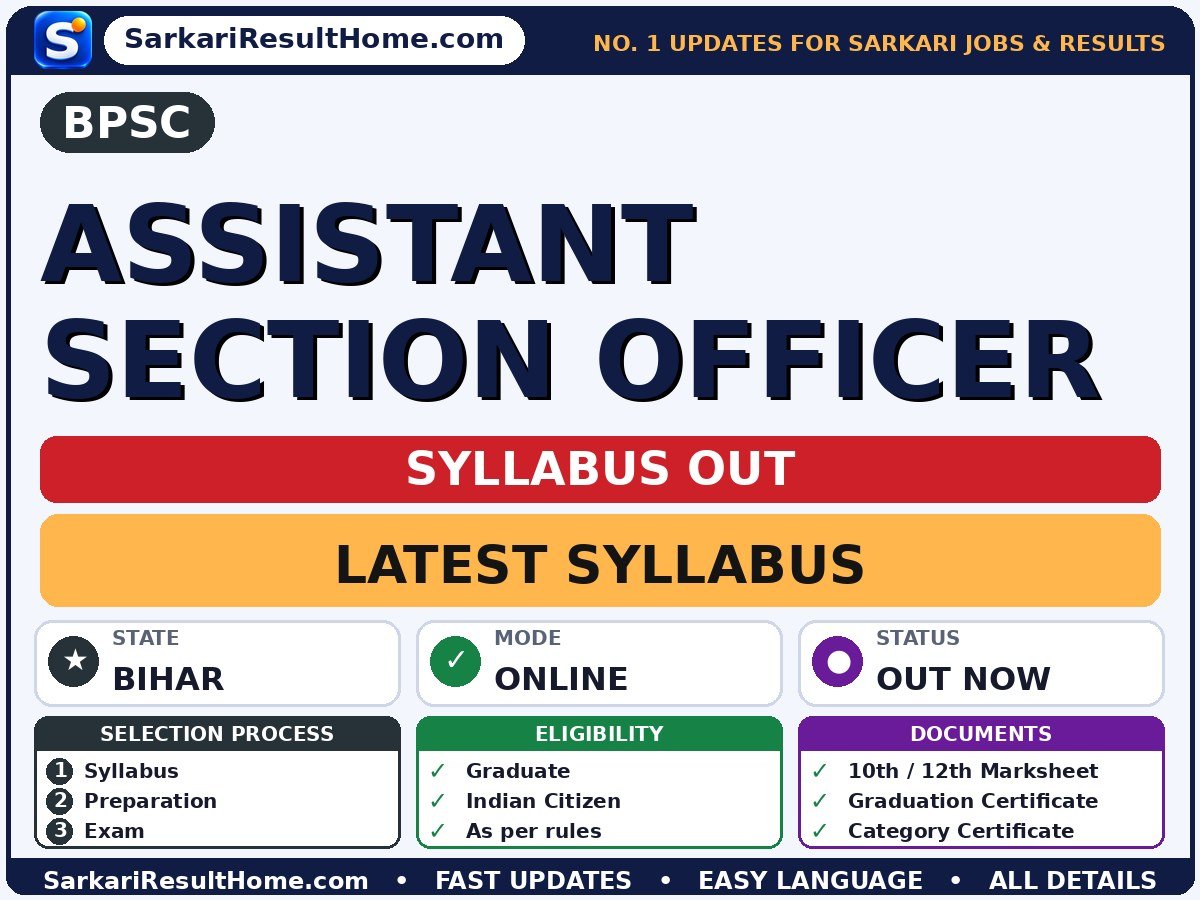 BPSC Assistant Section Officer Syllabus 2026: Topic-wise Details - Bihar Public Service Commission syllabus summary (Exam Date: 26 Jul 2026)