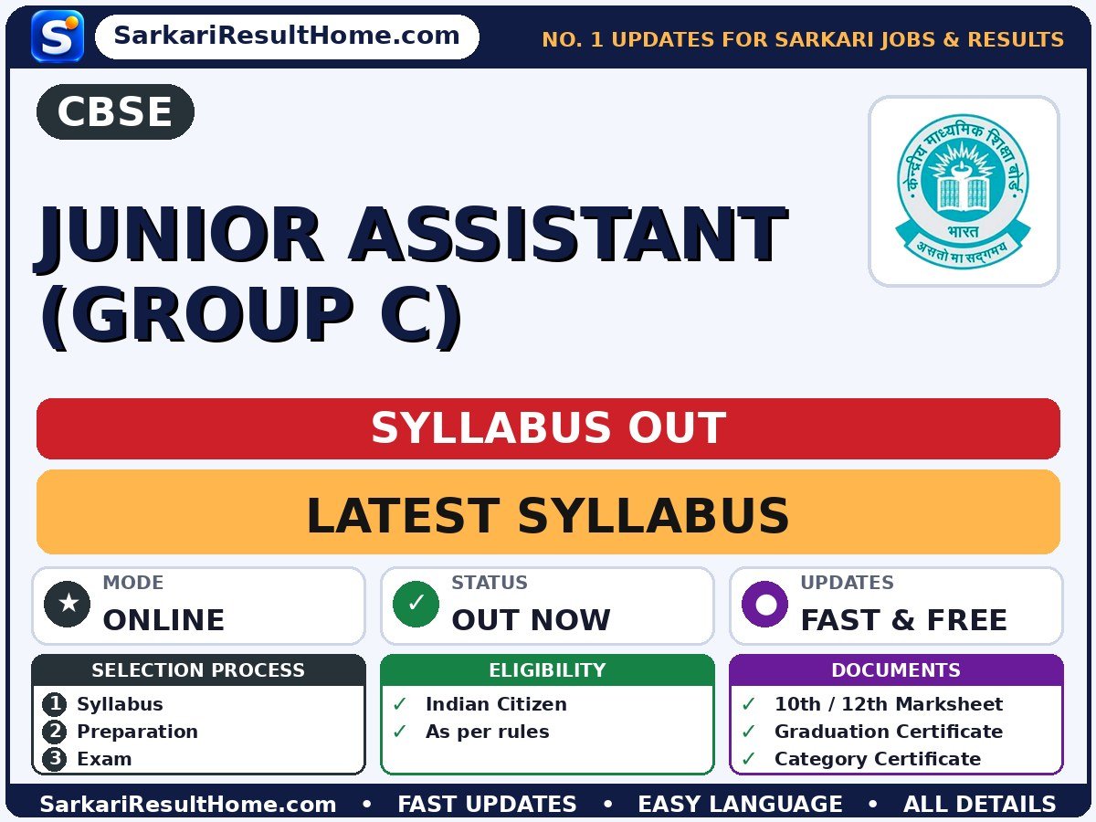 CBSE Junior Assistant (Group C) Syllabus 2026 & Exam Pattern - Central Board of Secondary Education syllabus summary