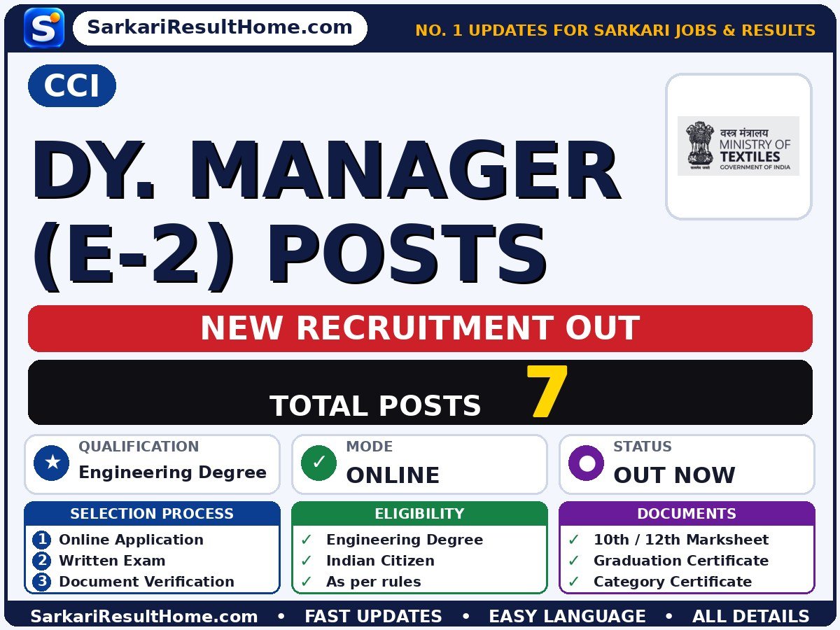 CCI Government Job 2026 for 7 Dy. Manager (E-2) Posts – Check Details - CCI sarkari naukri summary (Total Posts: 7; Last Date: 16 Nov 2026; Qualification: Engineering Degree)