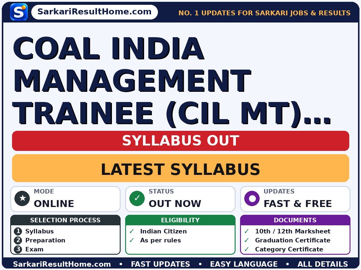 Coal India Management Trainee (CIL MT) Exam Syllabus 2026 -  syllabus summary