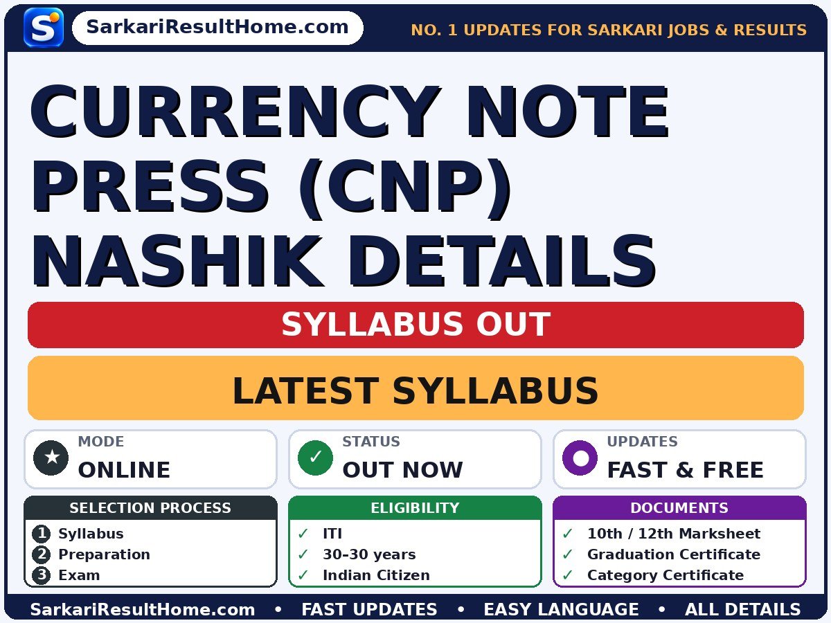 Currency Note Press (CNP) Nashik Details Syllabus 2026 -  syllabus summary