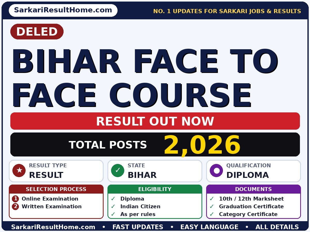 DELED Bihar Face to Course Result 2026 Out – Check Here - DELED result summary (Result Date: 06 Aug 2026; Exam Date: 08 Jun 2026)
