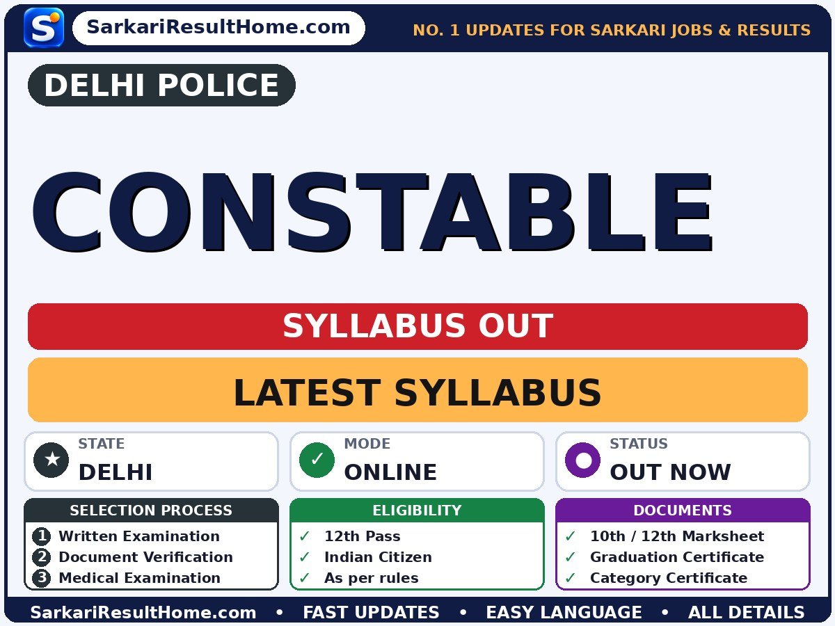 Delhi Police Constable Syllabus 2026 & Exam Pattern - Delhi Police syllabus summary (Selection: Written Examination → Document Verification → Medical Examination)