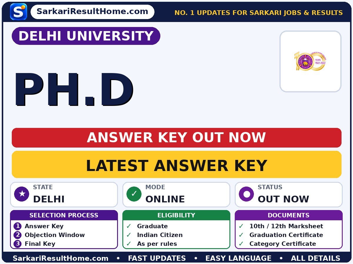 Delhi University Ph.D Answer Key 2026 Out – Download PDF - Delhi University answer key summary