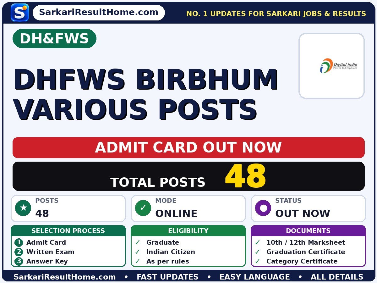 DH&FWS DHFWS Birbhum Various Posts Exam Admit Card 2026 - DH&FWS admit card summary