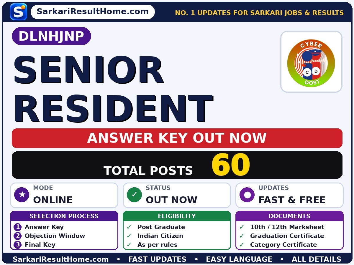 DLNHJNP Senior Resident Answer Key 2026 Released - Download Lok Nayak Hospital Job 2026 Notification PDF answer key summary