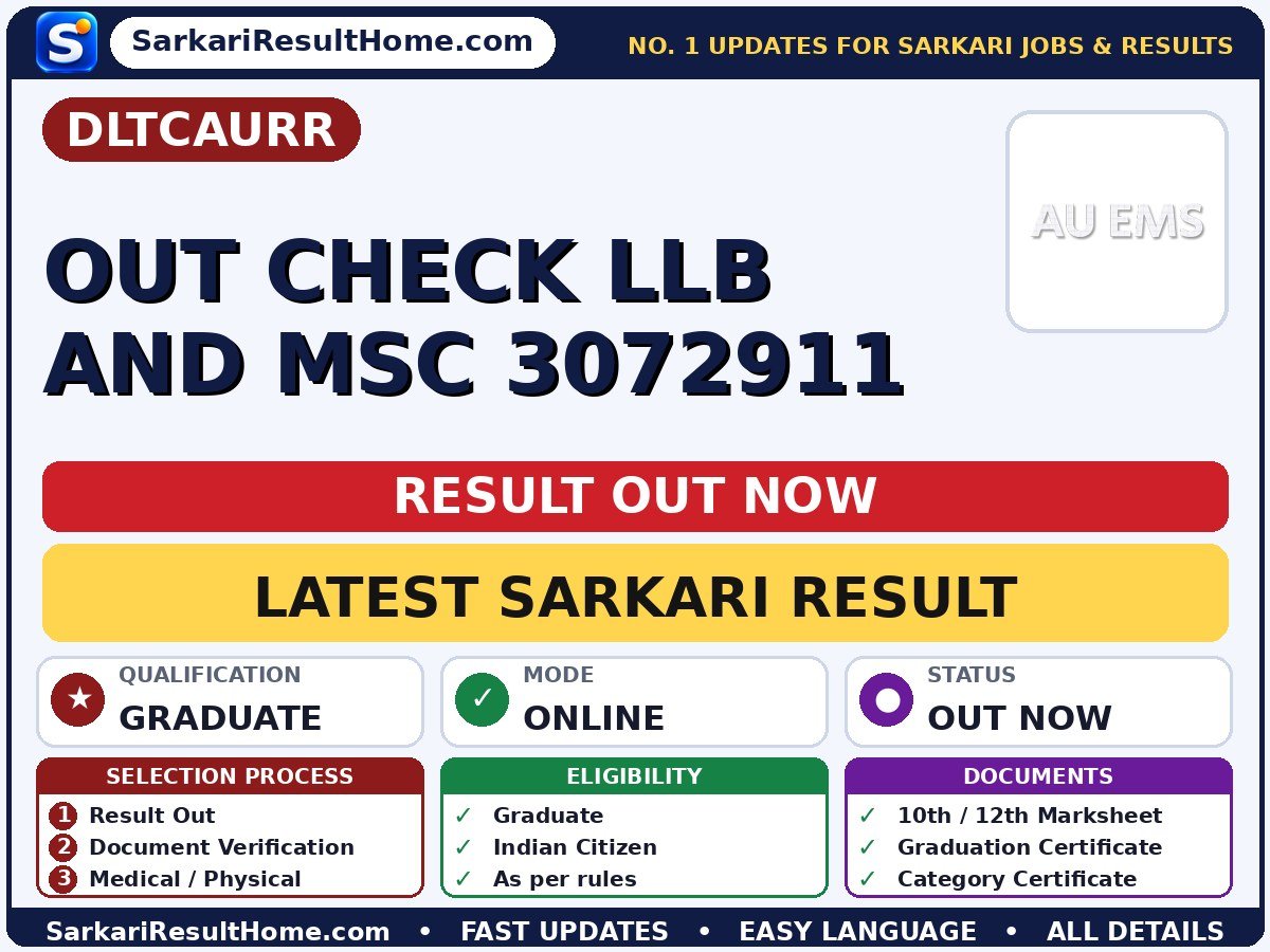 DLTCAURR OUT Check LLB And MSC 3072911 Sarkari Result 2026: Direct Link & Score Card - Direct Link to Check Andhra University Revaluation Results 2026 sarkari result summary