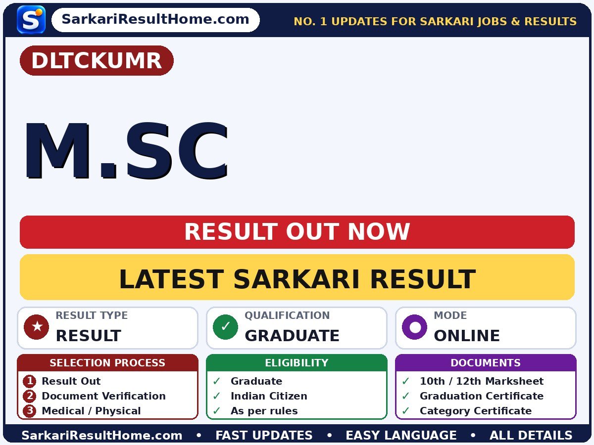DLTCKUMR M.Sc Sarkari Result 2026 Declared - Direct Link to Check Kashmir University M.Sc Result 2026 sarkari result summary (Result Date: 16 Oct 2026)