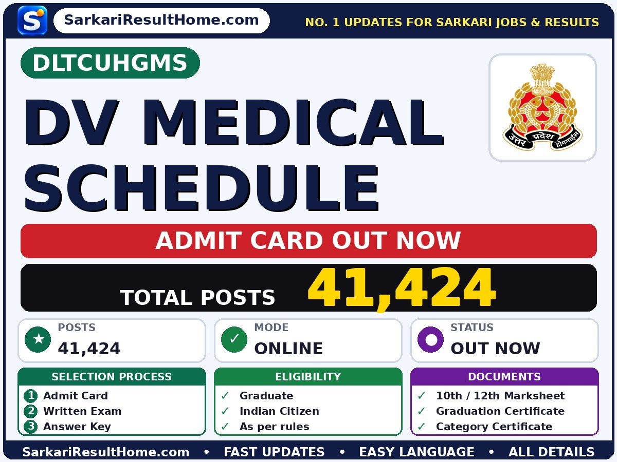 DLTCUHGMS DV Medical Schedule Admit Card 2026 Out: How to Download - Direct Link to Check UP Home Guard Medical Schedule 2026 admit card summary (Exam Date: 12 Oct 2026; Reporting: 9:00 AM)