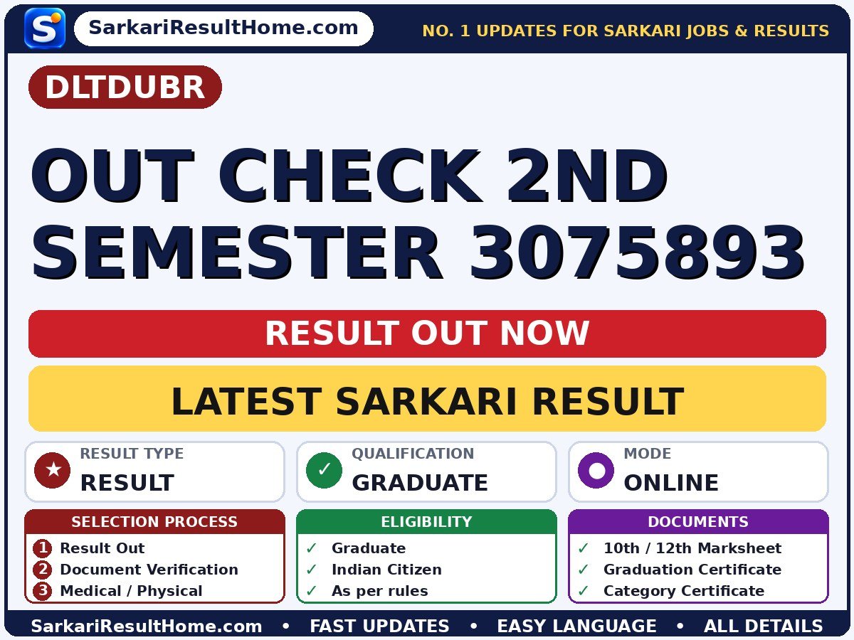 DLTDUBR OUT Check 2nd Semester 3075893 Sarkari Result 2026 Out – Check Here - Direct Link to Dibrugarh University BBA Result 2026 sarkari result summary (Result Date: 26 Oct 2026)
