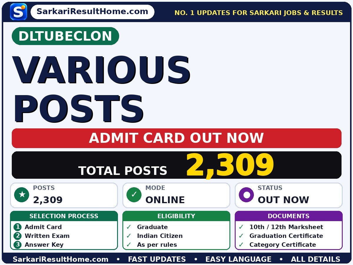 DLTUBECLON Various Posts Admit Card 2026 – Download Link - Direct Link to UP Board Exam Centre List 2027 Official Notice admit card summary