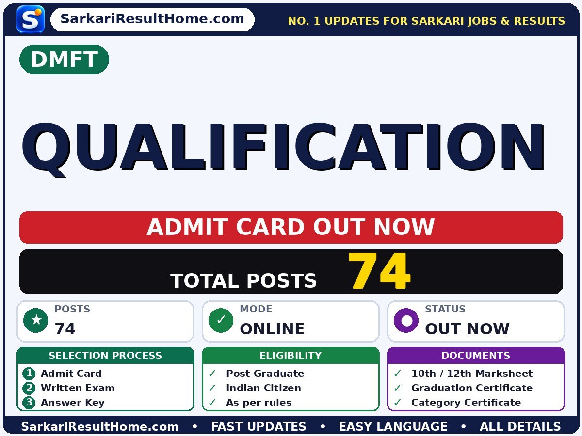 DMFT Qualification Admit Card 2026 Out: How to Download - DMFT admit card summary