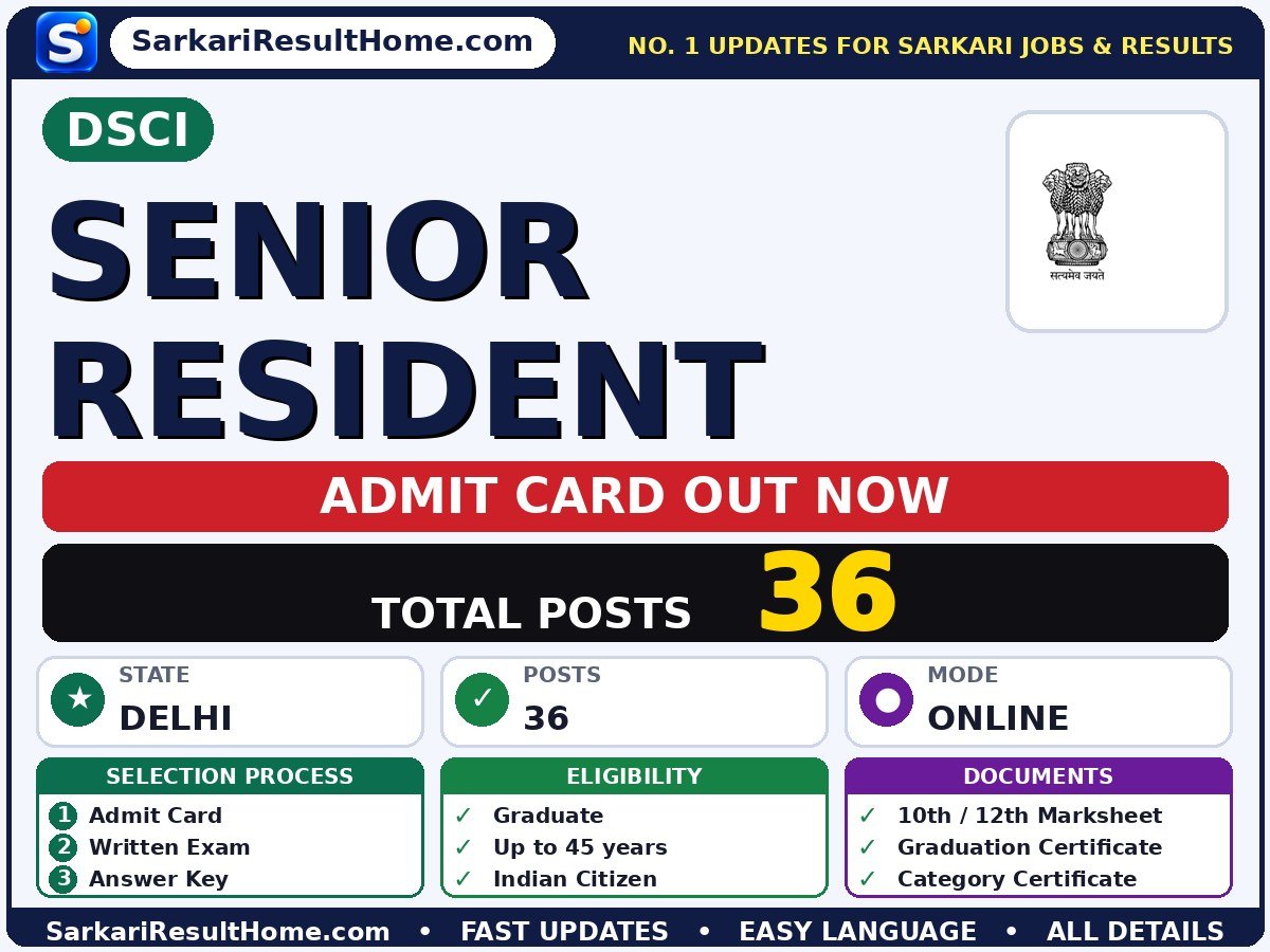 DSCI Senior Resident Admit Card 2026 – Download Link - Delhi State Cancer Institutes admit card summary