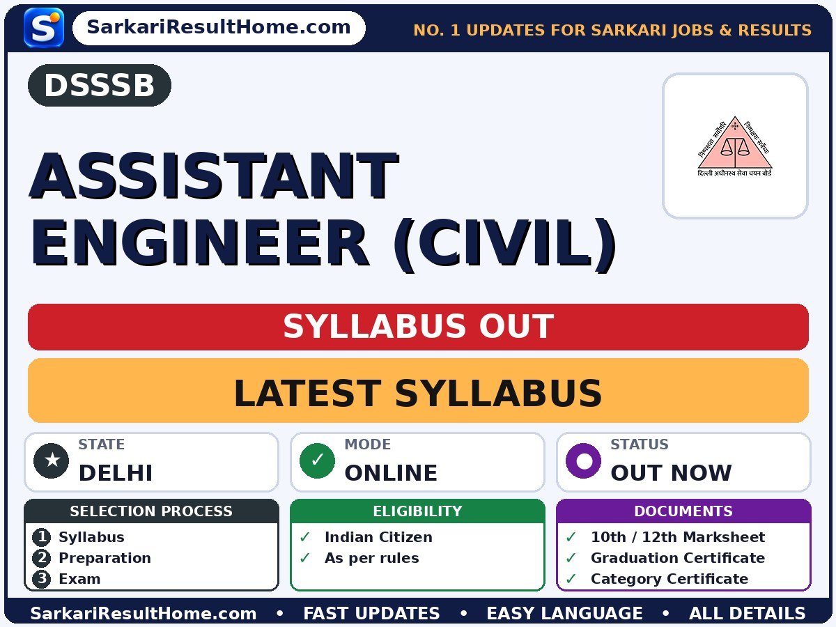 DSSSB Assistant Engineer (Civil) Syllabus 2026: Topic-wise Details - Delhi Subordinate Services Selection Board syllabus summary