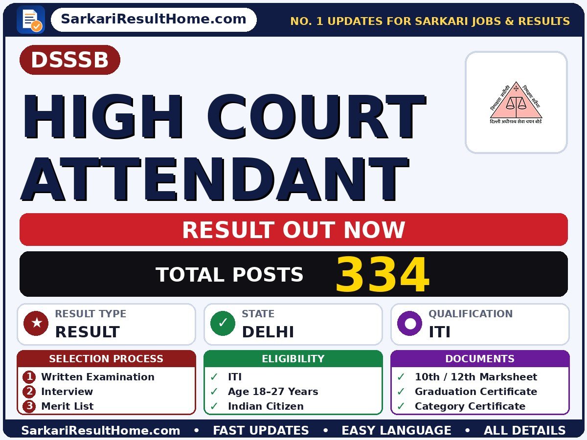 DSSSB High Court Attendant Sarkari Result 2026 Out – Check Here - Delhi Subordinate Services Selection Board sarkari result summary (Result Date: 30 Sep 2026; Exam Date: 01 Jun 2026)