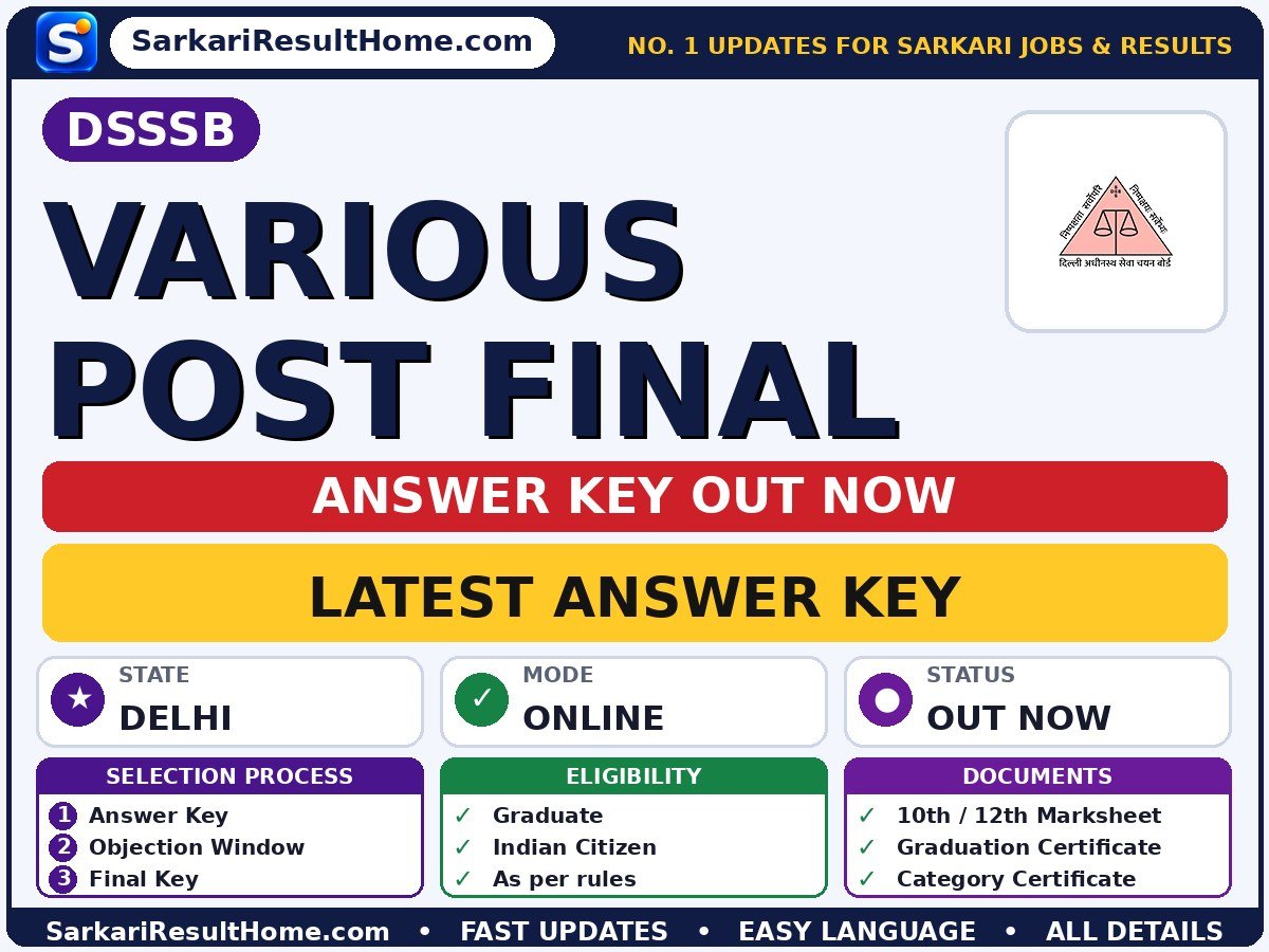 DSSSB Various Post Final Answer Key 2026 Out – Download PDF - Delhi Subordinate Services Selection Board answer key summary