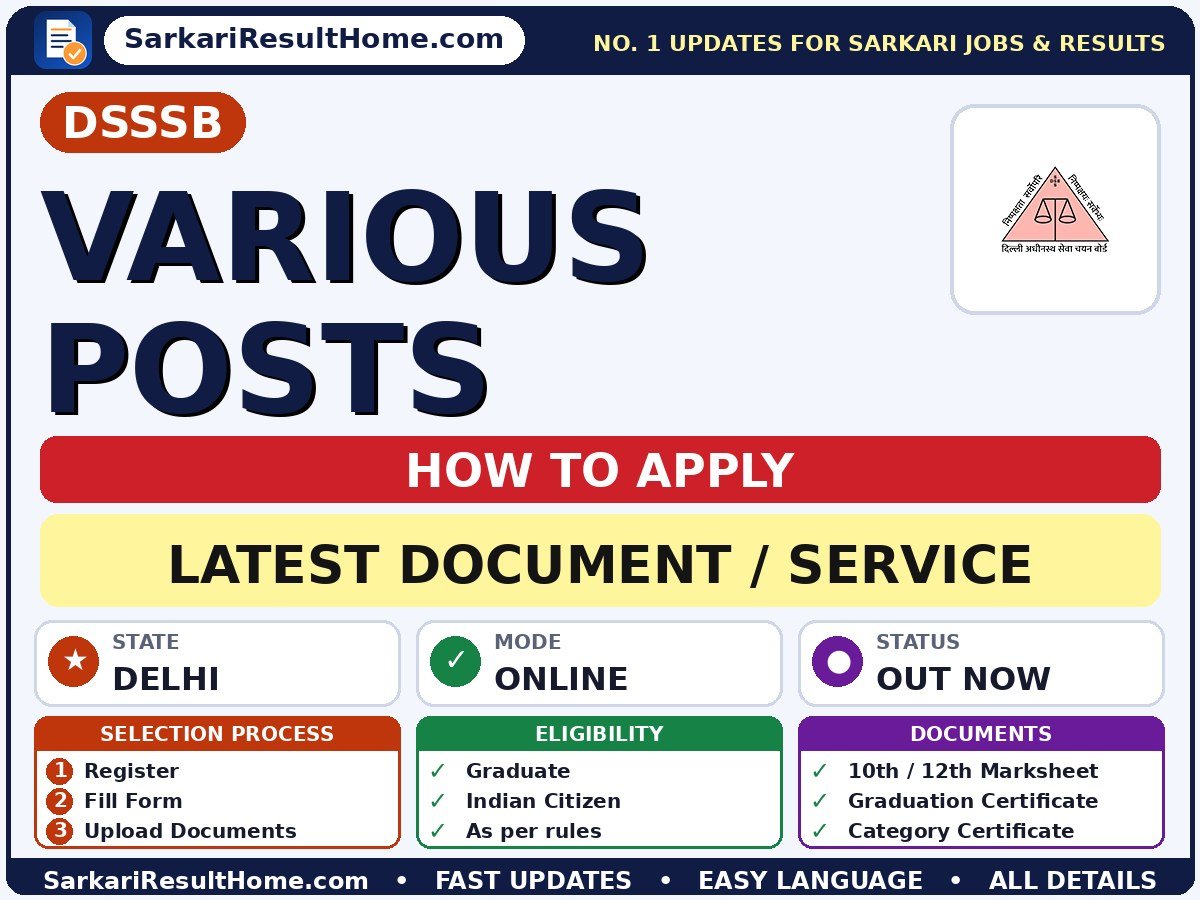 DSSSB Various Posts 2026 Update - Delhi Subordinate Services Selection Board document / service summary