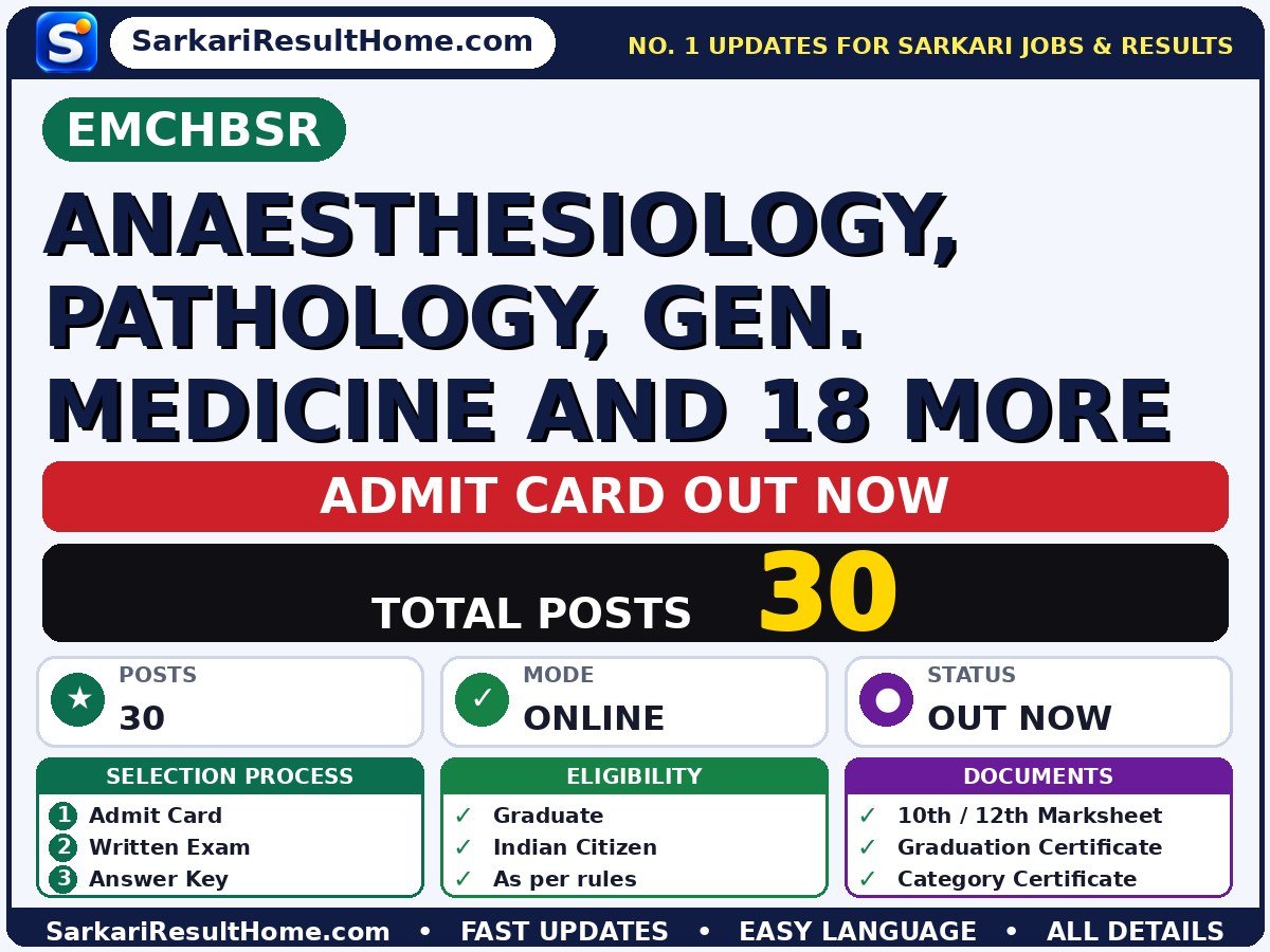 EMCHBSR Anaesthesiology, Pathology, Gen. Medicine and 18 more Exam Admit Card 2026 - ESIC Medical College & Hospital Bihta Senior Resident admit card summary (Reporting: 9:00 AM)