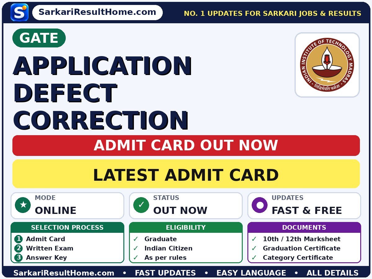 GATE Application Defect Correction Admit Card 2026 – Download Link - GATE admit card summary