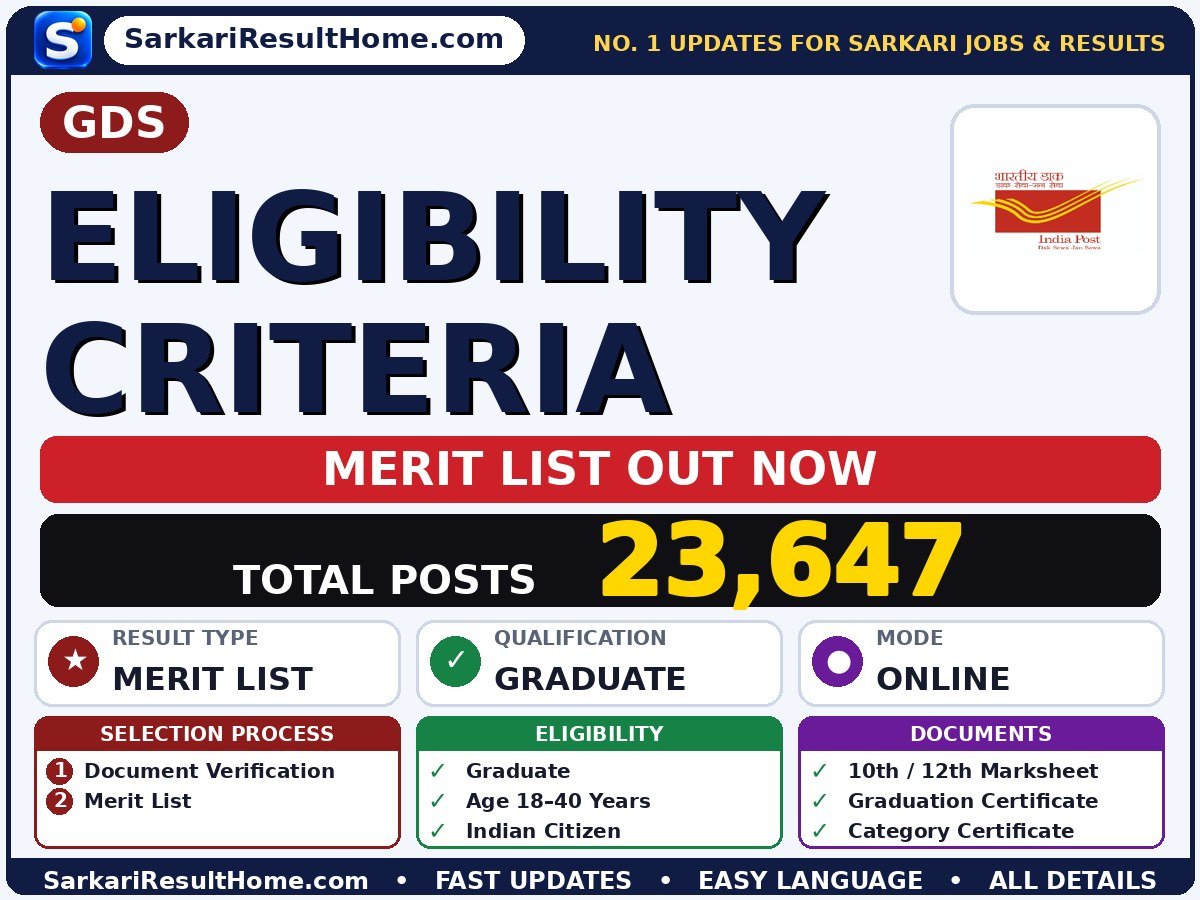 GDS Eligibility Criteria Merit List 2026 Declared – Sarkari Result - GDS sarkari result summary (Result Date: 12 Oct 2026)