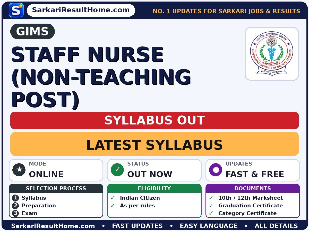 GIMS Staff Nurse (Non-Teaching Post) Syllabus 2026 & Exam Pattern - GIMS syllabus summary