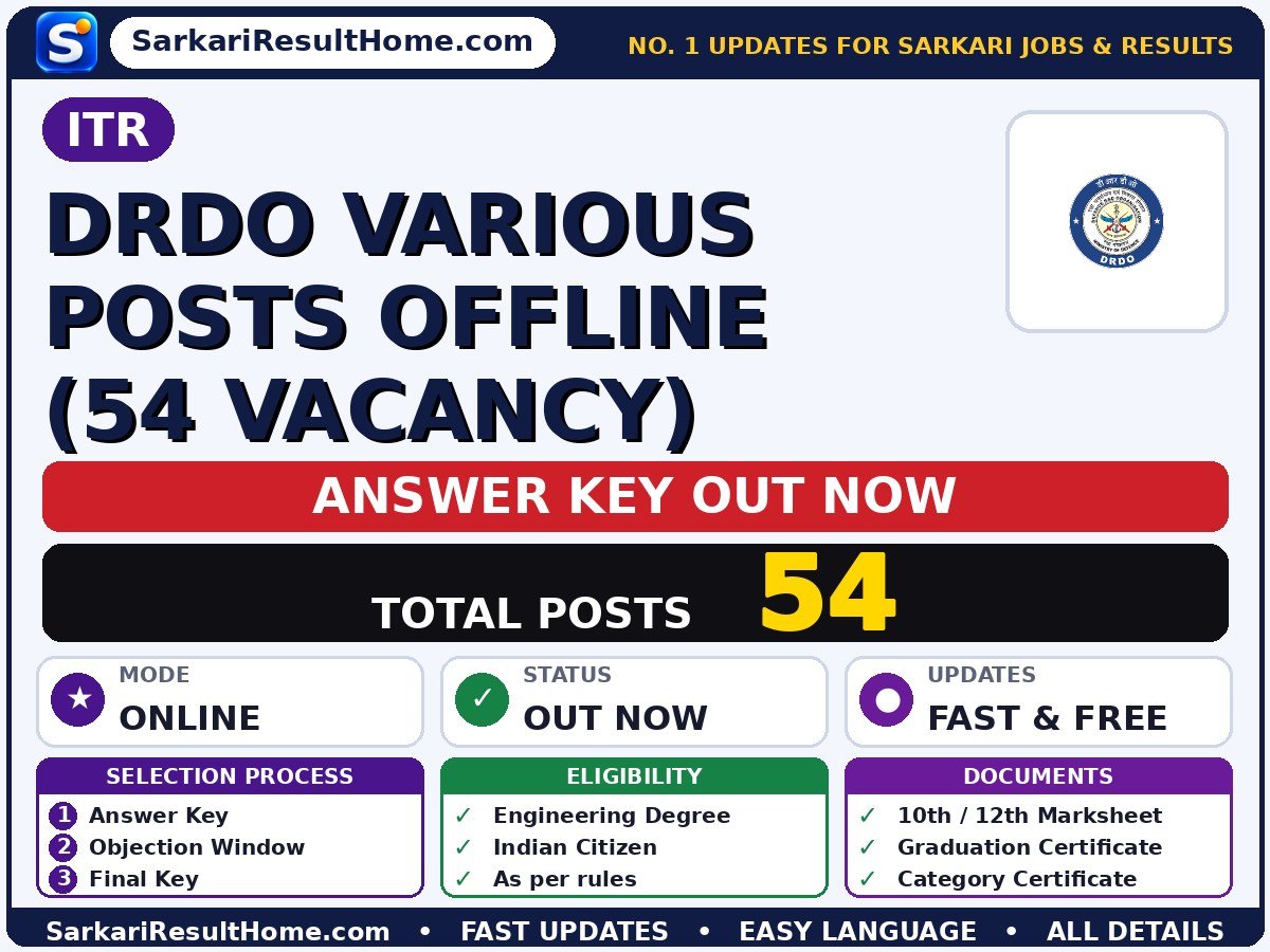 ITR DRDO Various Posts Offline (54 Vacancy) Answer Key 2026: Check Here - ITR answer key summary