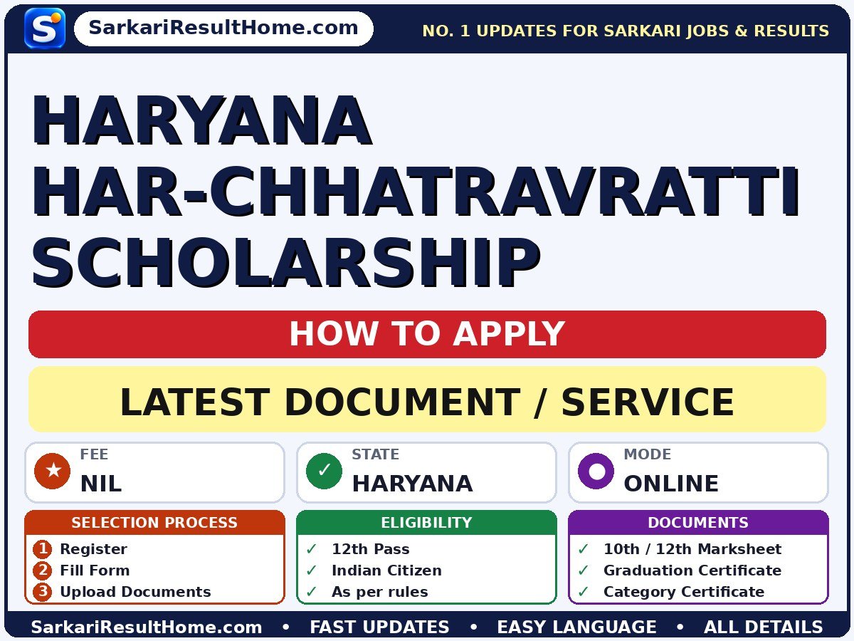 Haryana Har-Chhatravratti Scholarship 2026 Update - document / service summary (Fee: Nil)