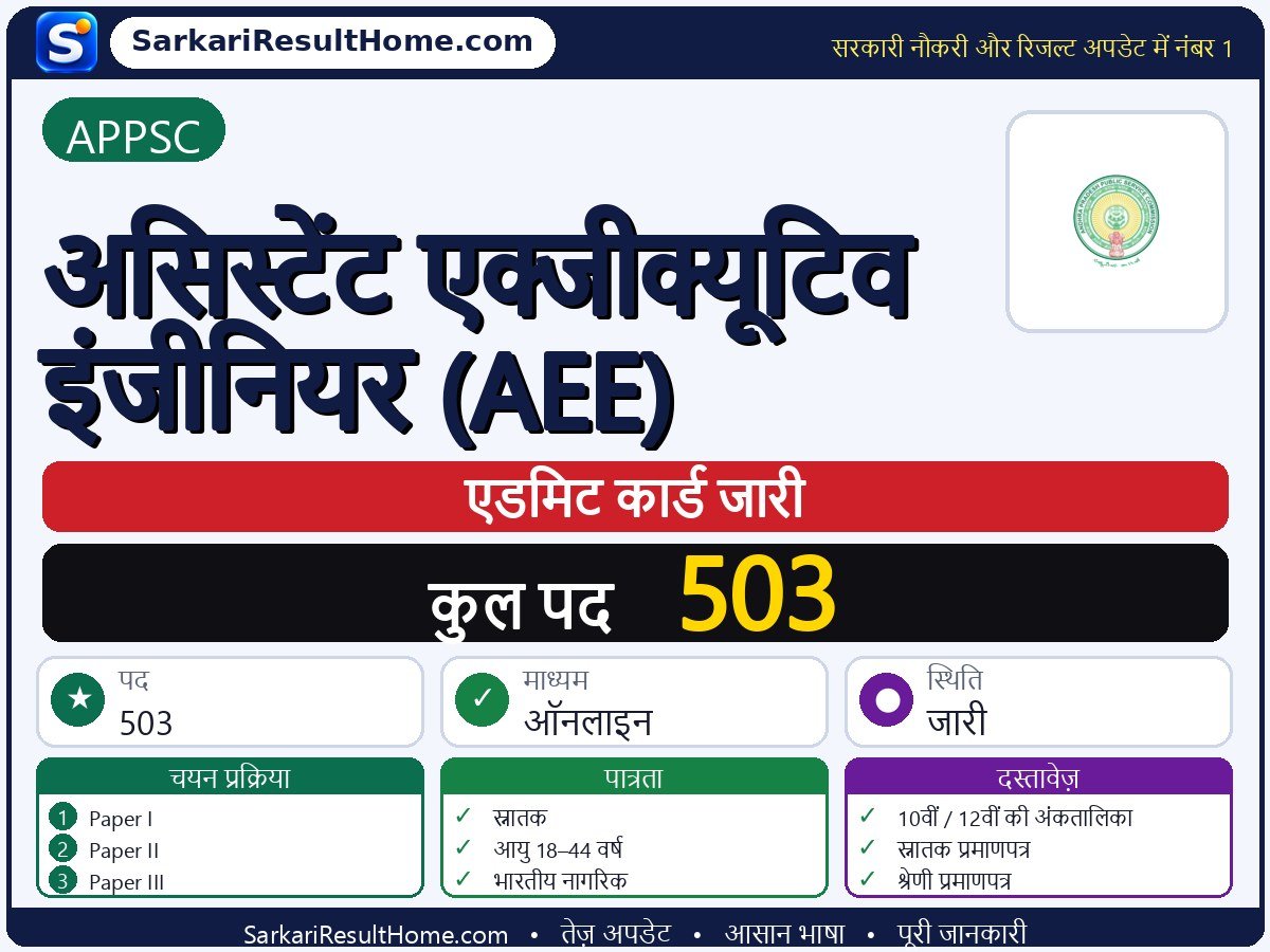 APPSC एडमिट कार्ड 2026: Assistant Executive Engineer (AEE) परीक्षा का एडमिट कार्ड डाउनलोड करें - मुख्य जानकारी एक नज़र में