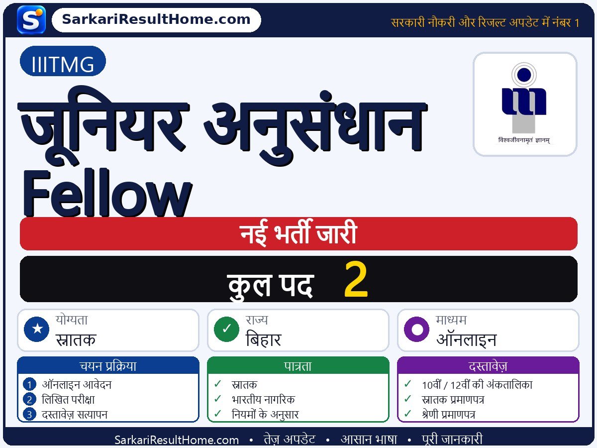 IIITMG भर्ती 2026: Junior Research Fellow के 2 पदों के लिए आवेदन करें - मुख्य जानकारी एक नज़र में