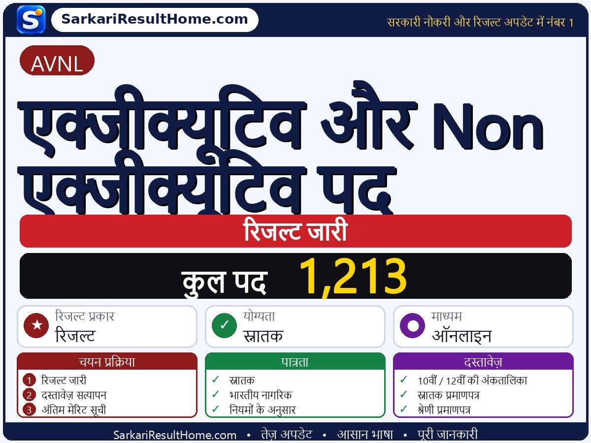 AVNL रिजल्ट 2026: Executive and Non-Executive Post का रिजल्ट जारी - मुख्य जानकारी एक नज़र में