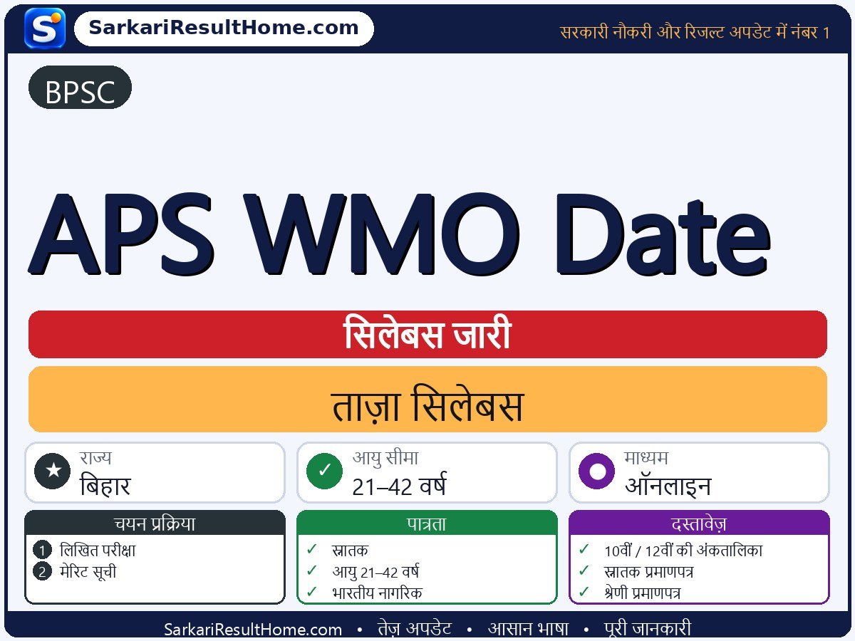 BPSC सिलेबस 2026: APS WMO Date का सिलेबस और परीक्षा पैटर्न - मुख्य जानकारी एक नज़र में