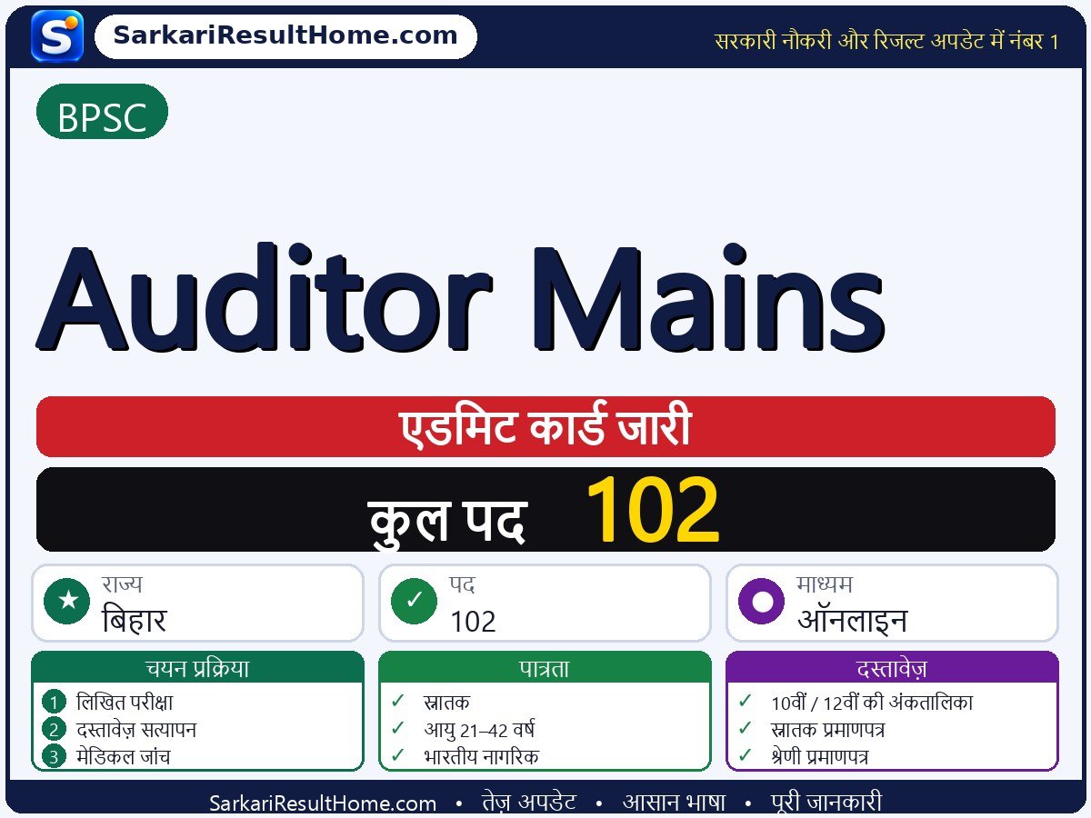 BPSC एडमिट कार्ड 2026: Auditor Mains परीक्षा का एडमिट कार्ड डाउनलोड करें - मुख्य जानकारी एक नज़र में