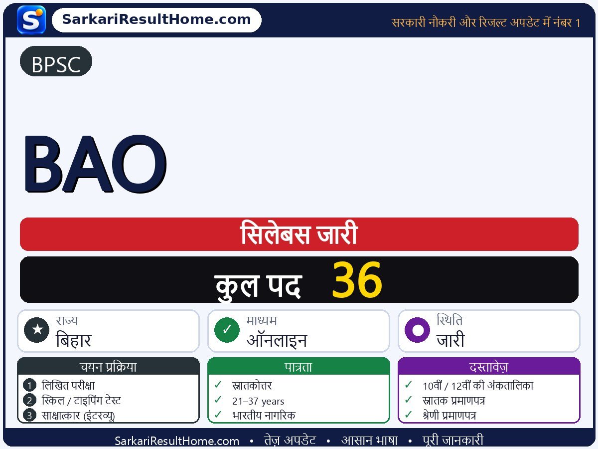 BPSC सिलेबस 2026: BAO का सिलेबस और परीक्षा पैटर्न - मुख्य जानकारी एक नज़र में