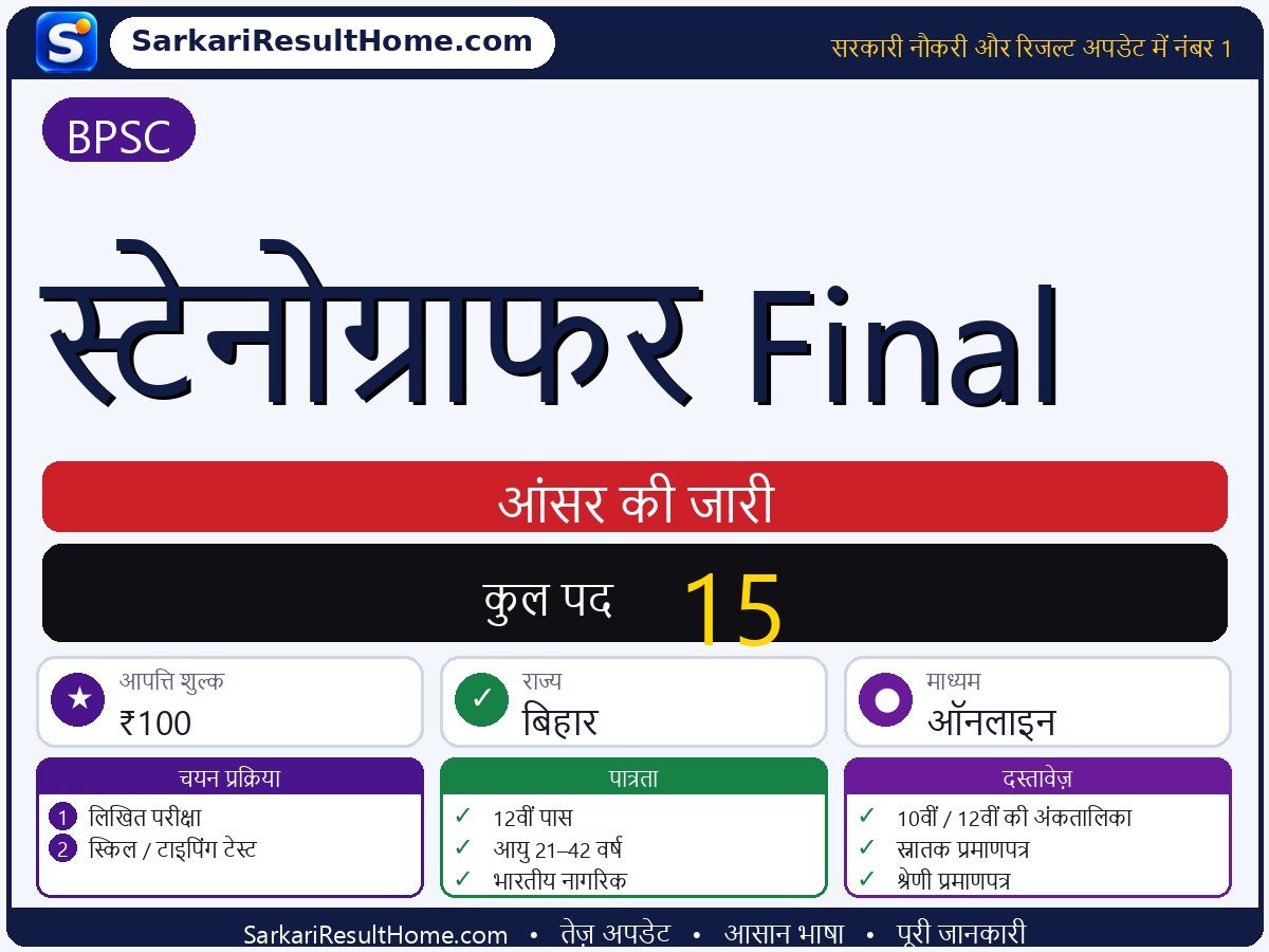 BPSC आंसर की 2026: Stenographer Final की आंसर की जारी - मुख्य जानकारी एक नज़र में