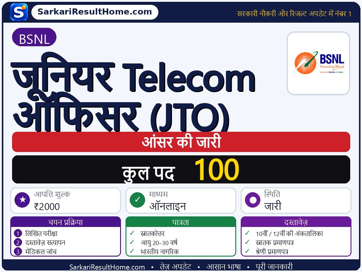BSNL आंसर की 2026: Junior Telecom Officer (JTO) की आंसर की जारी - मुख्य जानकारी एक नज़र में