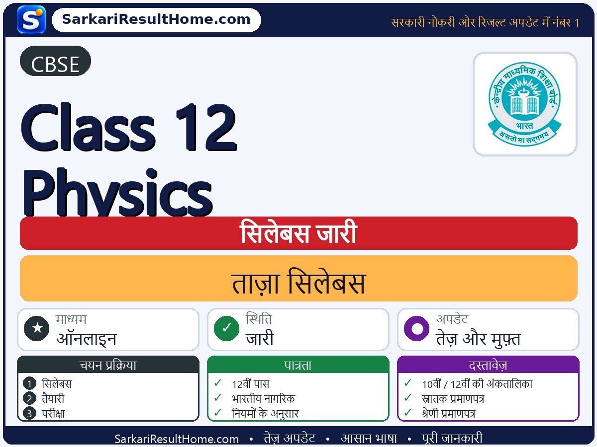 CBSE सिलेबस 2026: Class 12 Physics का सिलेबस और परीक्षा पैटर्न - मुख्य जानकारी एक नज़र में