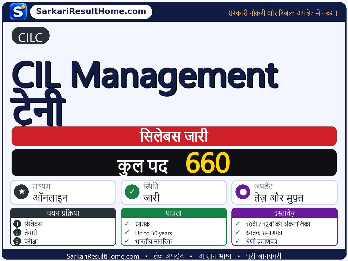 CILC सिलेबस 2026: CIL Management Trainee का सिलेबस और परीक्षा पैटर्न - मुख्य जानकारी एक नज़र में