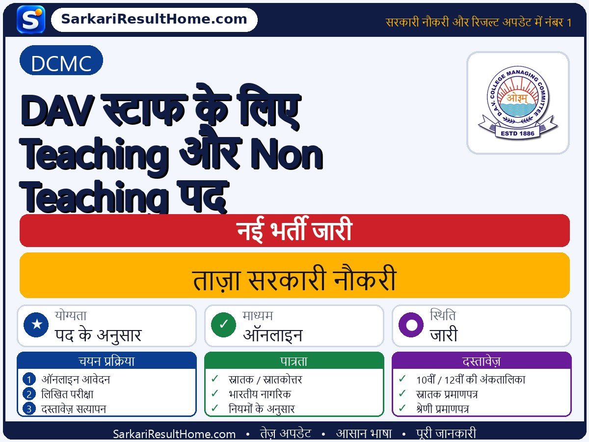 DCMC भर्ती 2026: DAV Staff for Teaching and Non Post पदों के लिए आवेदन करें - मुख्य जानकारी एक नज़र में