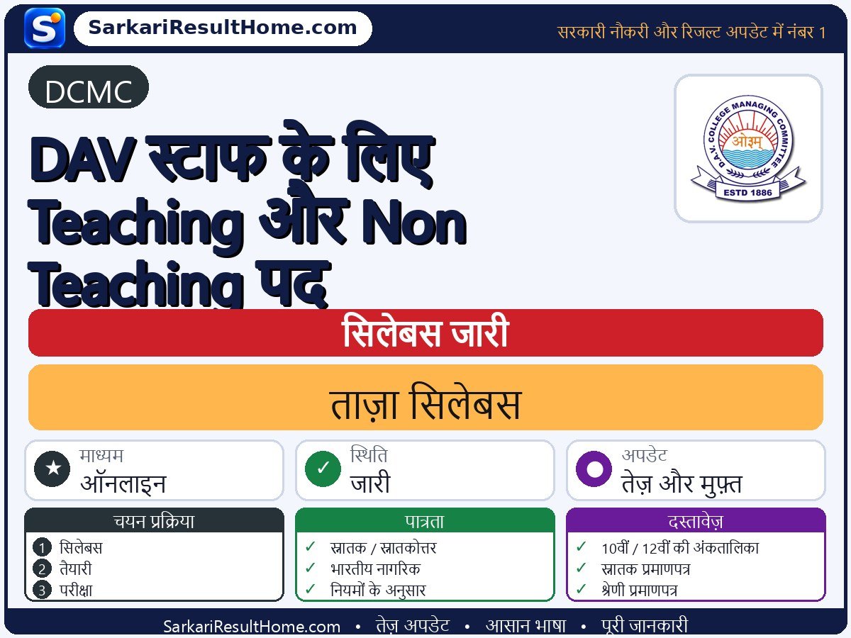 DCMC सिलेबस 2026: DAV Staff for Teaching and Non Post का सिलेबस और परीक्षा पैटर्न - मुख्य जानकारी एक नज़र में
