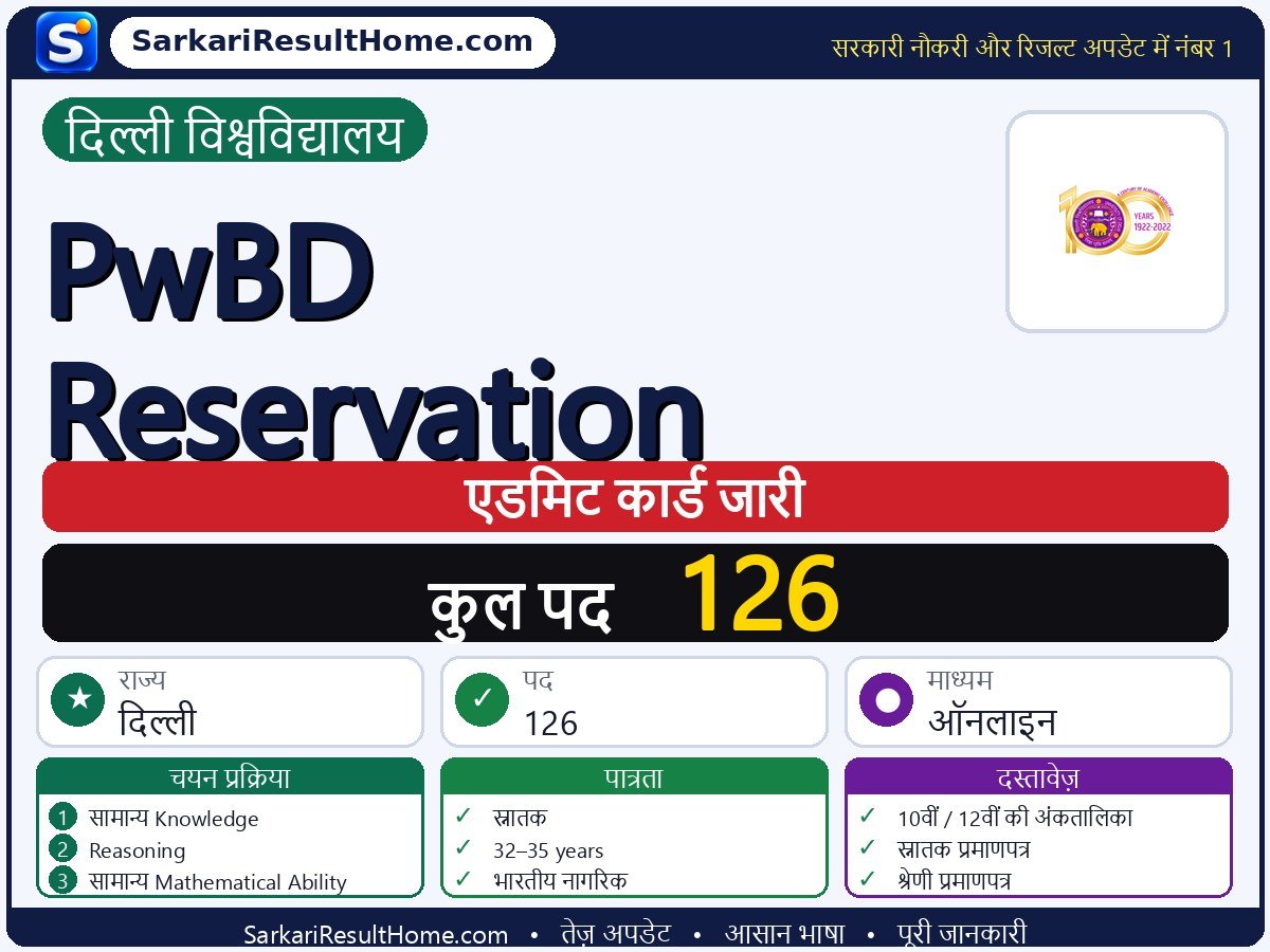 Delhi University एडमिट कार्ड 2026: PwBD Reservation परीक्षा का एडमिट कार्ड डाउनलोड करें - मुख्य जानकारी एक नज़र में