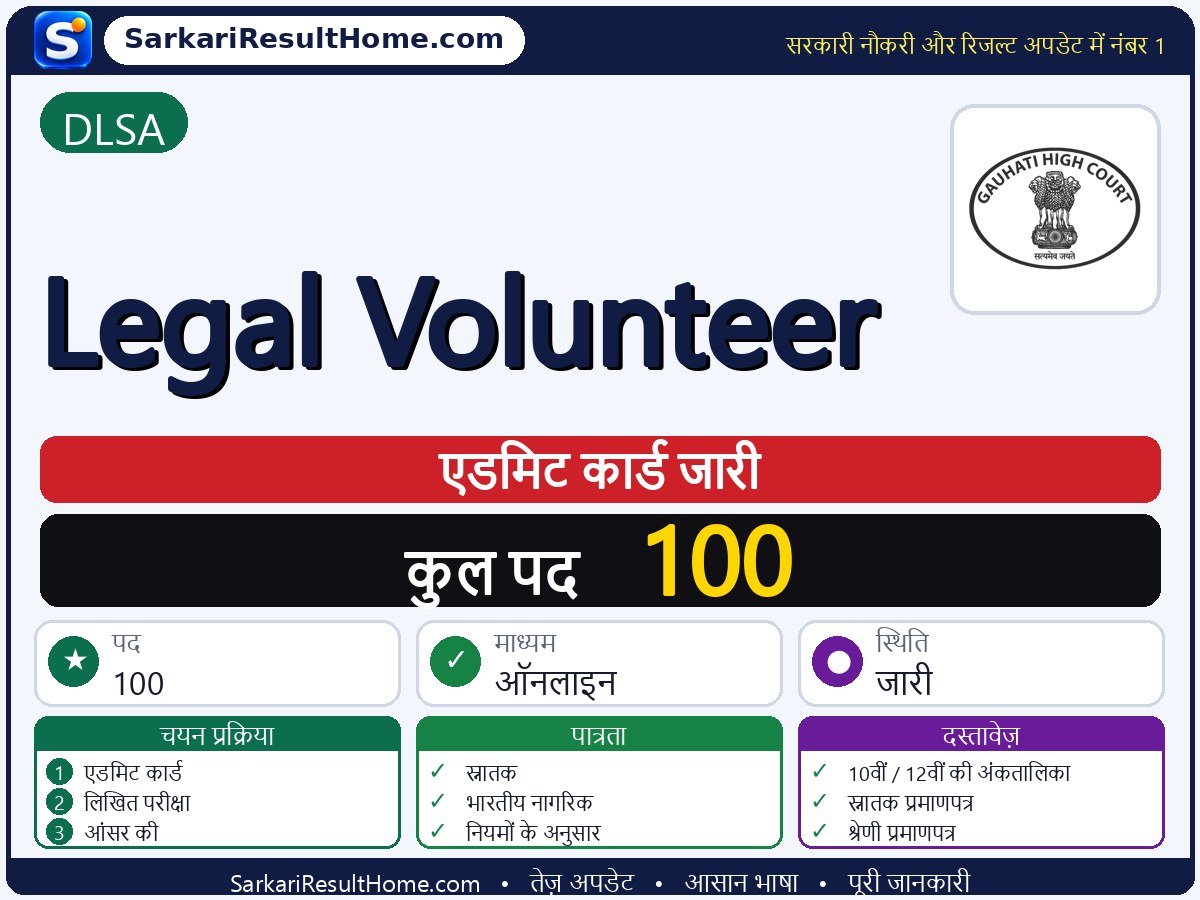DLSA एडमिट कार्ड 2026: Legal Volunteer परीक्षा का एडमिट कार्ड डाउनलोड करें - मुख्य जानकारी एक नज़र में