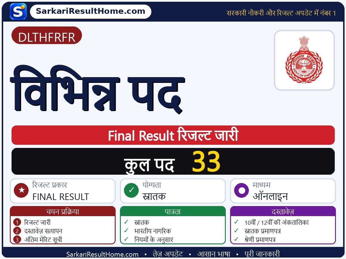 DLTHFRFR रिजल्ट 2026: Various Posts का रिजल्ट जारी - मुख्य जानकारी एक नज़र में