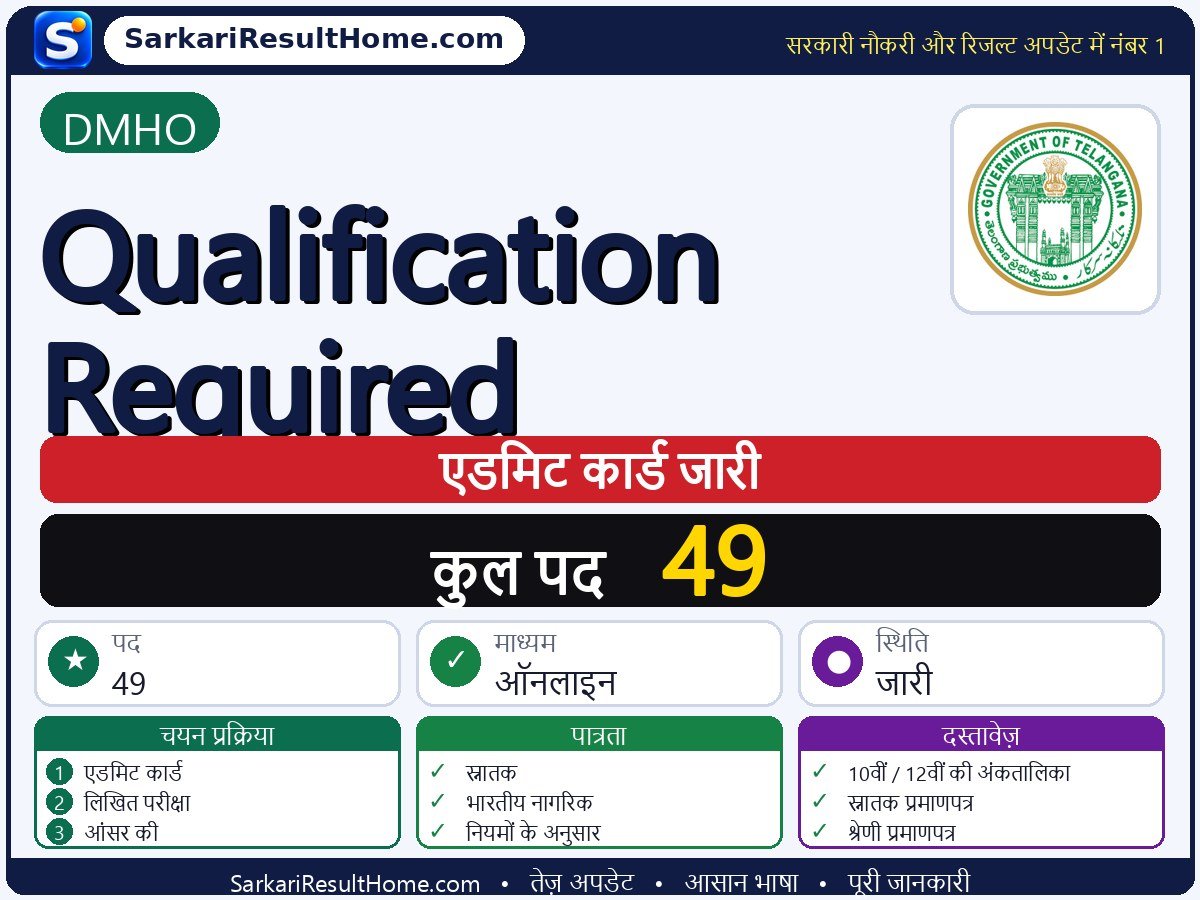 DMHO एडमिट कार्ड 2026: Qualification Required परीक्षा का एडमिट कार्ड डाउनलोड करें - मुख्य जानकारी एक नज़र में