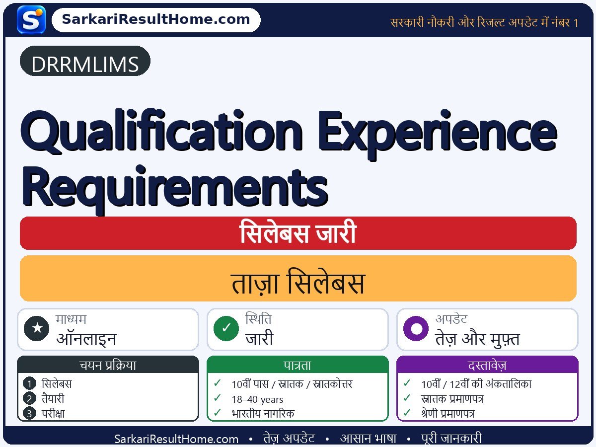 DRRMLIMS सिलेबस 2026: Qualification Experience Requirements का सिलेबस और परीक्षा पैटर्न - मुख्य जानकारी एक नज़र में