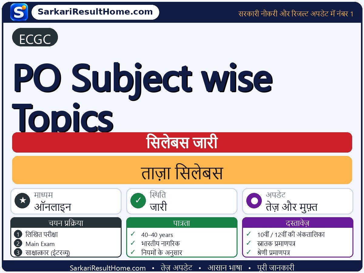 ECGC सिलेबस 2026: PO Subject-wise Topics का सिलेबस और परीक्षा पैटर्न - मुख्य जानकारी एक नज़र में